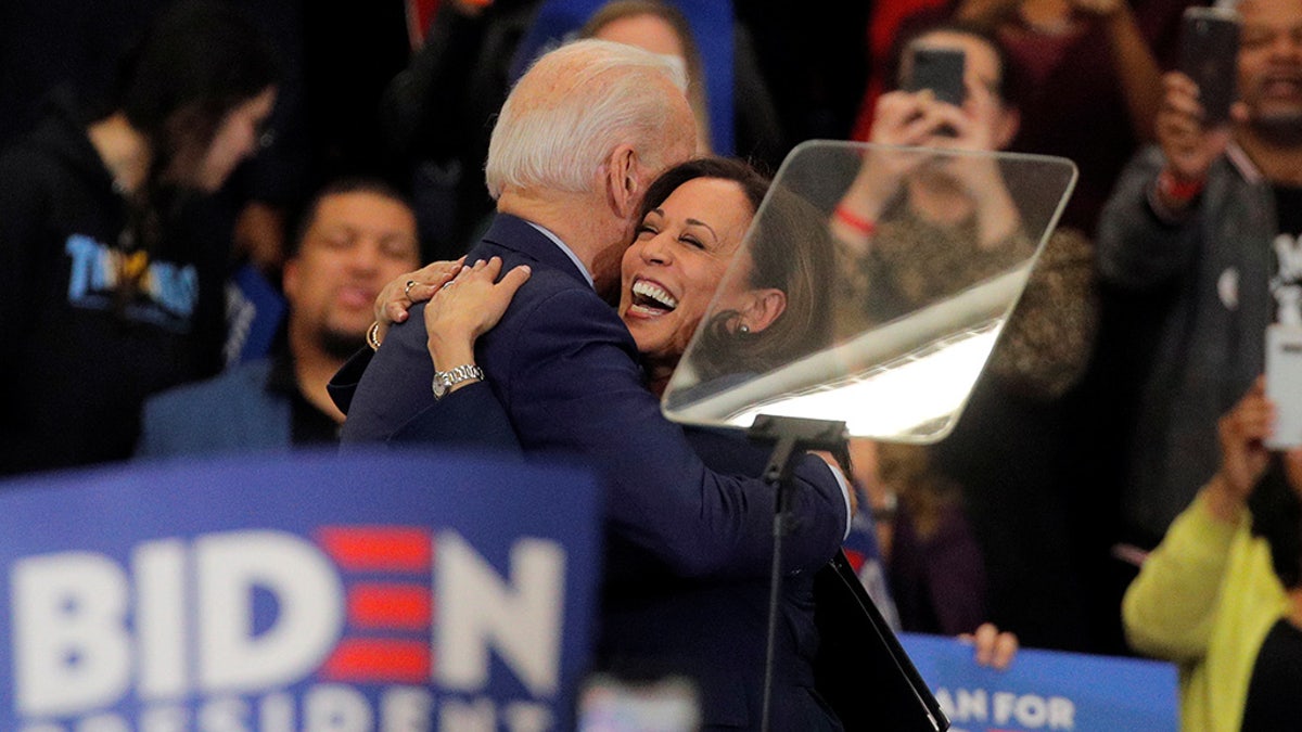 Democratic U.S. presidential candidate and former Vice President Joe Biden is greeted by U.S. Senator Kamala Harris during a campaign stop in Detroit, Michigan, U.S., March 9, 2020.
