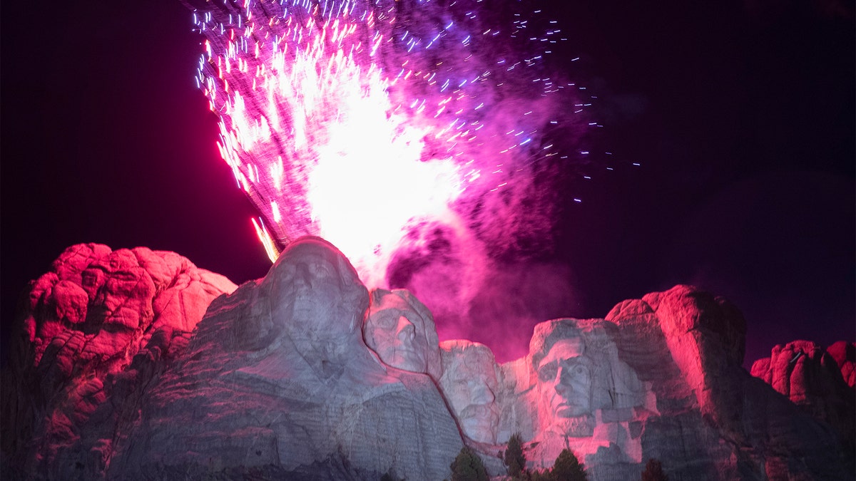 Fireworks light the sky at Mount Rushmore National Memorial, Friday, July 3, 2020, near Keystone, S.D., after President Donald Trump spoke. (AP Photo/Alex Brandon)