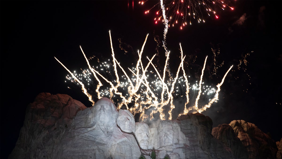 Fireworks light the sky at Mount Rushmore National Memorial, Friday, July 3, 2020, near Keystone, S.D., after President Donald Trump spoke. 