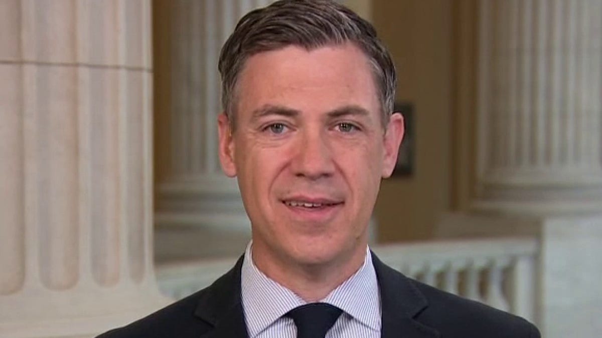 Rep. Jim Banks, R-Ind., appears on Fox News. Banks, the chairman of the Republican Study Committee, said that the RSC's budget will help Republicans "reclaim the mantle of fiscal responsibility." (Credit: Fox News)