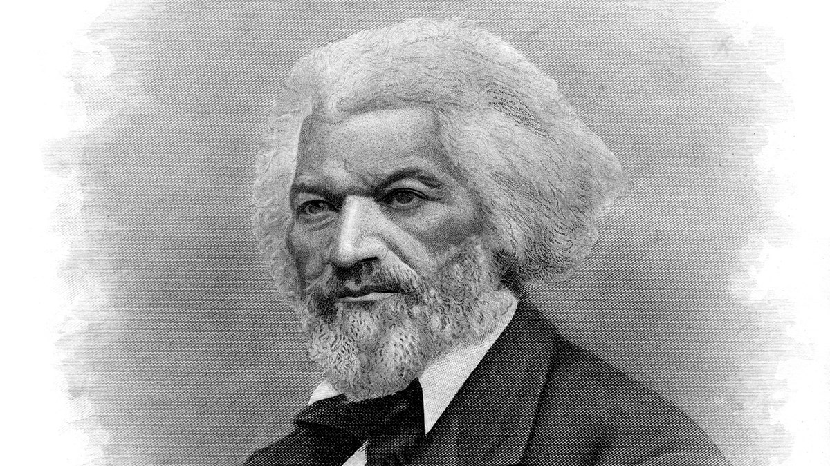 Black and white photo of Frederick Douglass