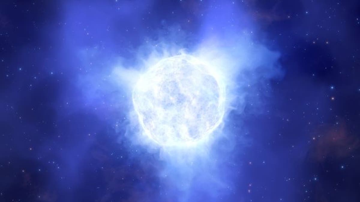 An artist's impression of the the luminous blue variable star that mysteriously vanished. Image caption (Credit: ESO/L. Calçada)