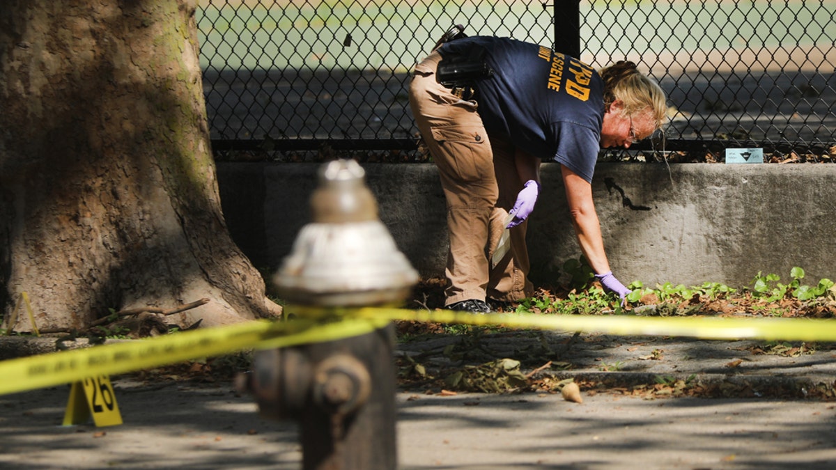 Police work at a crime scene in Brooklyn where a one year old child was shot and killed on July 13, 2020 in New York City.?