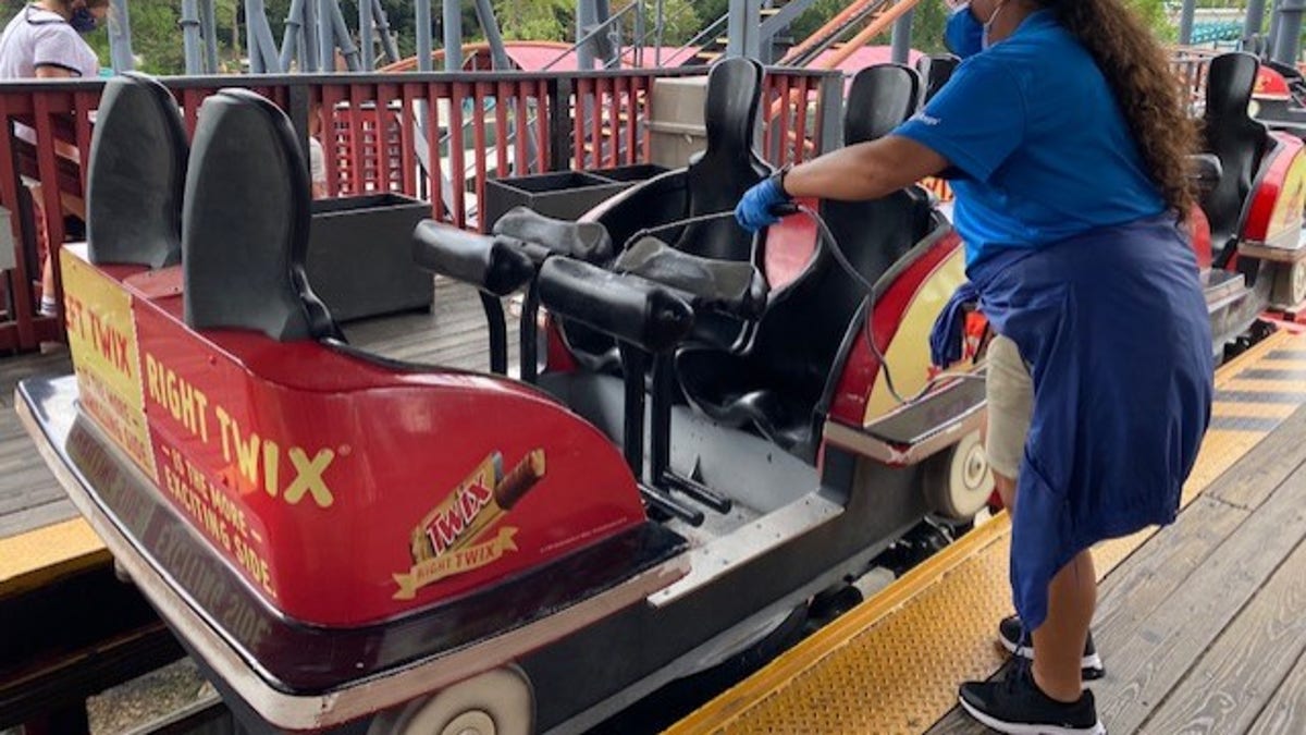 Each ride is sanitized in between ride cycles. Guests are allowed to ride with the people they came to the park with, but will be socially distanced from other guests.