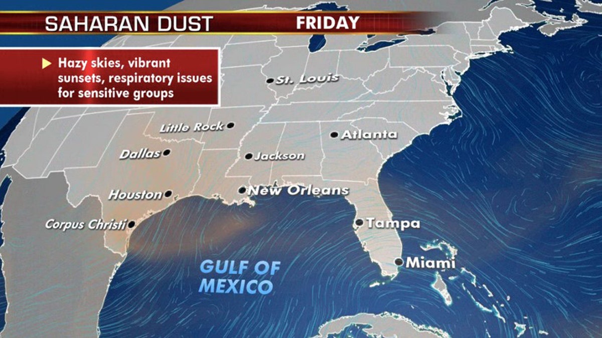 The Saharan dust layer lingers for one last day on Friday from an area across Texas and Louisiana.