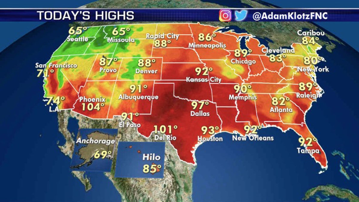 Dangerous heat will scorch the nation's midsection on Wednesday.