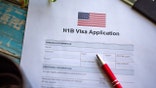 Illustrative picture showing application for United States of America work visa H1B with pen