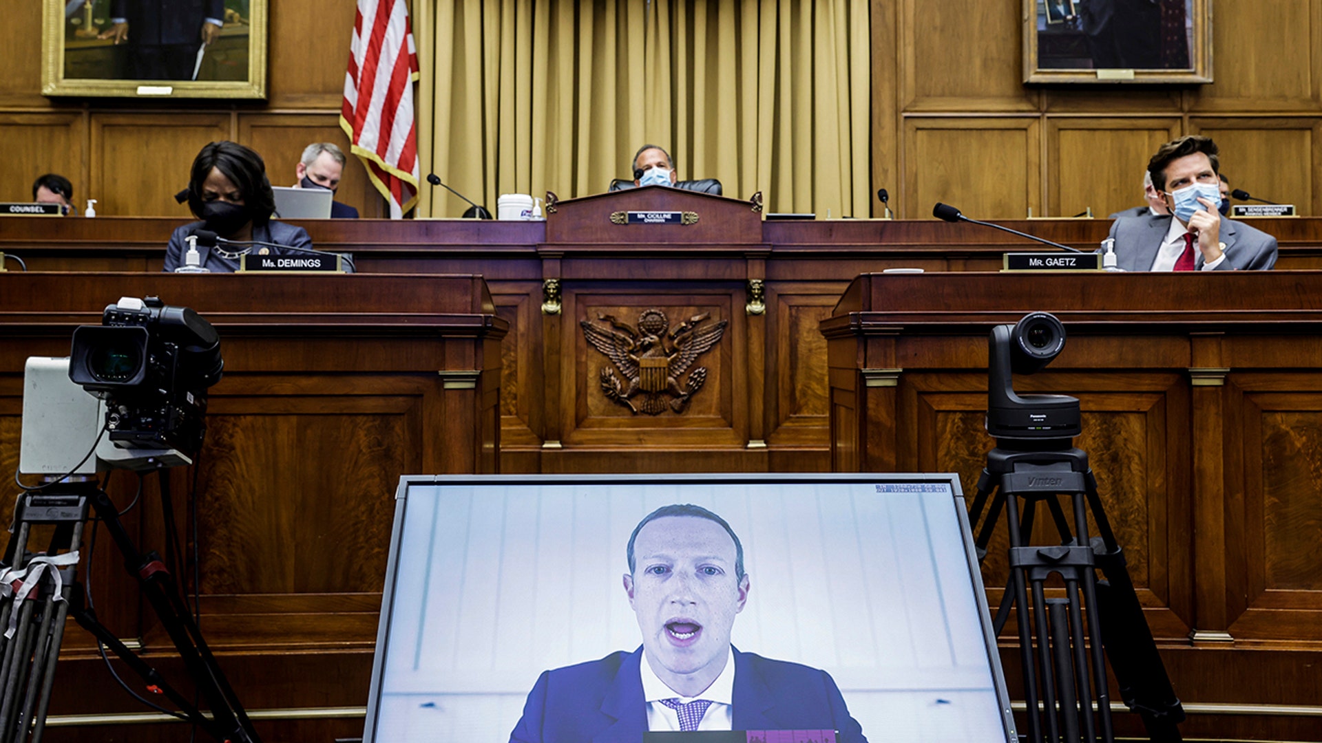 Facebook CEO Mark Zuckerberg speaks via video conference during a House Judiciary subcommittee hearing on antitrust in Washington, D.C., July 29, 2020.