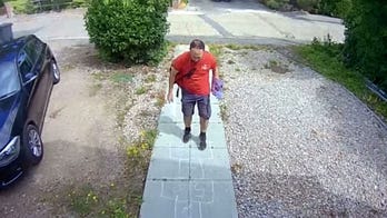 Family catches mailman playing hopscotch in front of their house