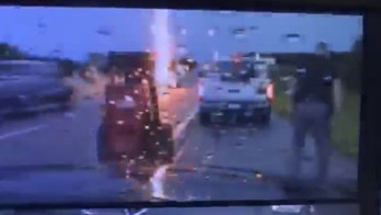 Lightning strike comes 'awfully close' to Oklahoma Highway Patrol trooper helping motorist