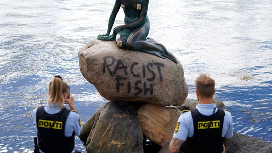 Denmark's Little Mermaid statue vandalized with 'racist fish' graffiti