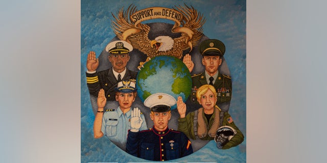Mural in American Legion Post 35 highlighting the diversity of the US military operation.