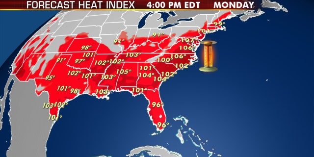 The forecast heat index for July 20, 2020.