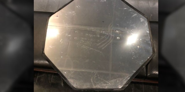 Front of shield used by defendant Blank to assault federal officer.Photos provided by U.S. Attorney's Office.