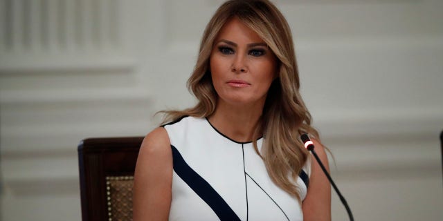 First lady Melania Trump is seen in the East Room of the White House, July 7, 2020, in Washington. (Associated Press)