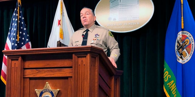 Los Angeles County Sheriff Alex Villanueva speaks to reporters in Los Angeles, about Andres Guardado. Guardado, 18, was shot in the back five times and killed last month by a sheriff’s deputy. (AP Photo/Stephanie Dazio)