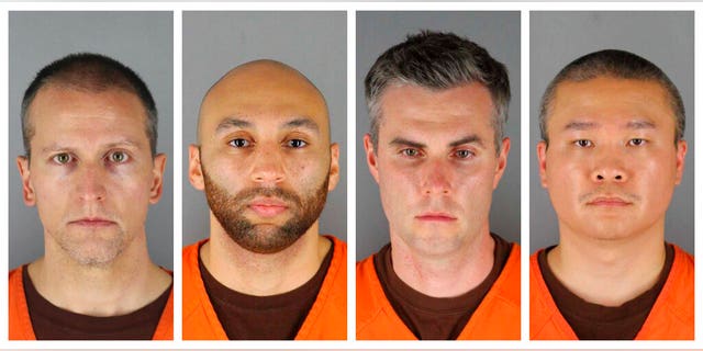 FILE: This combination of photos provided by the Hennepin County Sheriff's Office in Minnesota on Wednesday, June 3, 2020, shows Derek Chauvin, from left, J. Alexander Kueng, Thomas Lane and Tou Thao.