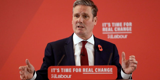 Britain's opposition Labour Party Shadow Secretary of State for Exiting the European Union Keir Starmer delivers a speech at their election campaign event on Brexit in Harlow, England Nov. 5, 2019. 