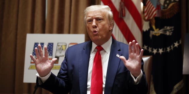 President Donald Trump speaks during a meeting with leaders of some of the national law enforcement organizations in the Cabinet Room of the White House, on July 31, 2020, in Washington. (AP Photo/Alex Brandon)