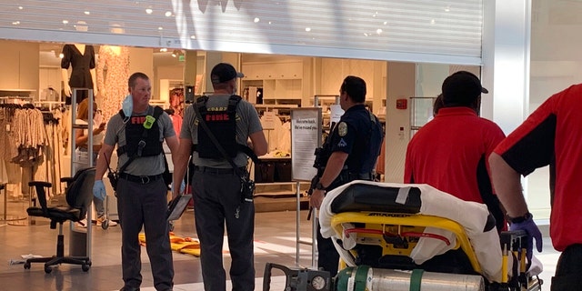 Police investigate a shooting at the Riverchase Galleria shopping mall on Friday in Hoover, Ala. (AP/The Birmingham News)