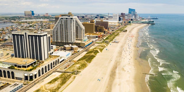 The boardwalk at Atlantic City, New Jersey, can be seen here extending all up the ocean coast.