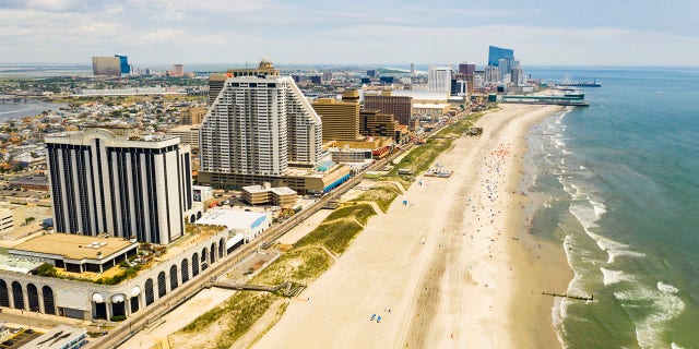 The boardwalk at Atlantic City, New Jersey, can be seen here extending all up the ocean coast.