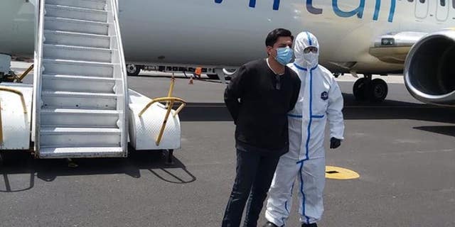 Saul Alberto Benavides arriving at the Monseñor Óscar Arnulfo Romero International Airport in San Salvador, El Salvador.