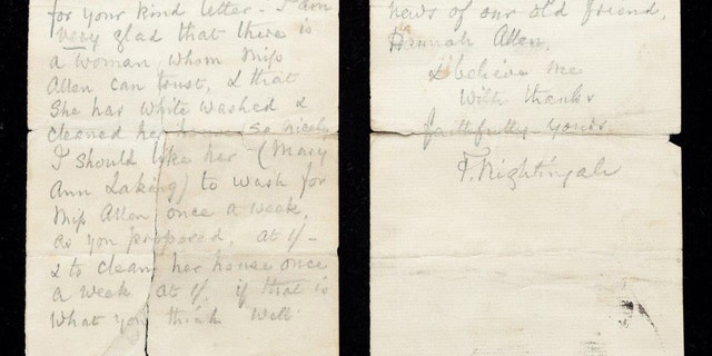 The letters were written between 1892 and 1894 when Nightingale was in her 70s.