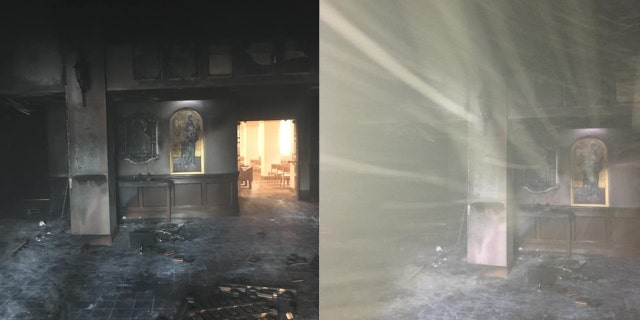 The foyer of the Queen of Peace Catholic Church in Ocala sustained major damage after the incident on Saturday morning.