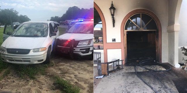 Steven Anthony Shields, 24, allegedly crashed his vehicle through the front doors of the Queen of Peace Catholic Church in Ocala and then set a fire in the building's foyer area, according to the sheriff's office.