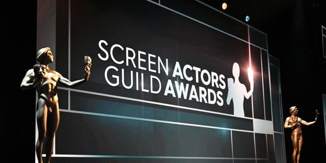 SAG award statues are seen on stage