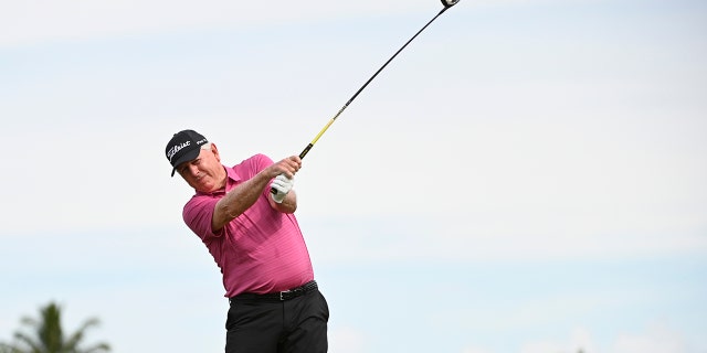 Hale Irwin tees off on the second hole during the first round of the PGA TOUR Champions Mitsubishi Electric Championship at Hualalai Golf Club on January 16, 2020 in Ka'upulehu-Kona, Hawaii. (Photo by Chris Condon/PGA TOUR via Getty Images)