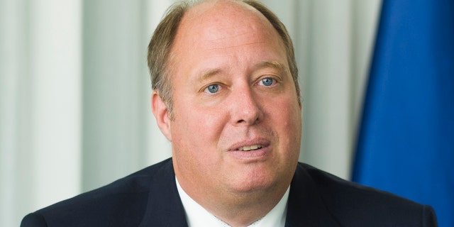 Helge Braun Head of Federal Chancellery and German Minister for Special Task answered questions during an interview with the Associated Press at the chancellery in Berlin, Germany, Tuesday, July 14, 2020. (AP Photo/Markus Schreiber)
