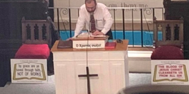 Grape Baptist Church Pastor John Koletas preaches as the congregation has been targeted by Black Lives Matter protesters for a gun-giveaway and controversial comments he's made from the pulpit but the pastor doesn't apologize.