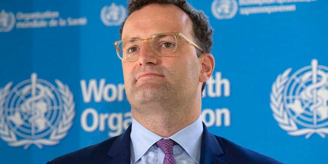 Germany's Minister of Health Jens Spahn attends a press conference, at the World Health Organization (WHO) headquarters in Geneva, Switzerland, Thursday, June 25, 2020. (Salvatore Di Nolfi/Keystone via AP)