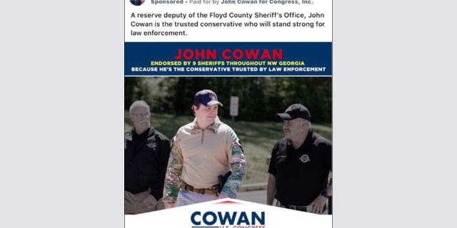 One of John Cowan's Facebook ads claiming he's a "reserve deputy."