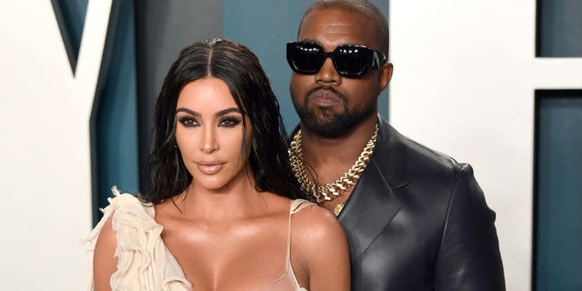 Kim Kardashian and Kanye West attend the 2020 Vanity Fair Oscar Party at Wallis Annenberg Center for the Performing Arts