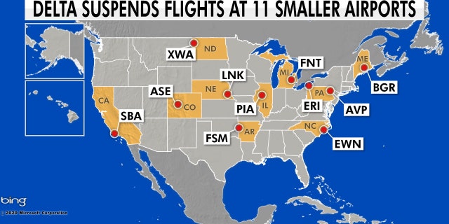 On July 8, Delta suspended flights at 11 small airports across the country for about three months.