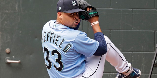 Seattle Mariners pitcher Justus Sheffield throws in the bullpen at a baseball practice Tuesday, July 7, 2020, in Seattle. Even in a 60-game sprint season, this will not be the year that team comes to fruition. If anything, the truncated season may delay some of the Mariner's rebuilding plans, but still with the optimistic hope the club begins turning the corner into contention in 2021. (AP Photo/Elaine Thompson)