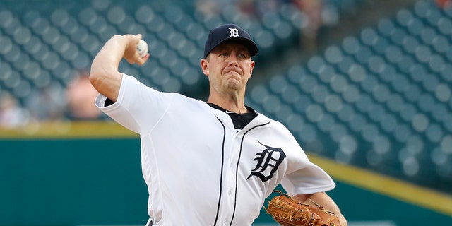FILE - In this Friday, Sept. 20, 2019 file photo, Detroit Tigers pitcher Jordan Zimmermann throws against the Chicago White Sox in the first inning of a baseball game in Detroit. Detroit Tigers manager Ron Gardenhire said Saturday, July 18, 2020 that right-hander Jordan Zimmermann is going on the 45-day injured list because of a right forearm strain.(AP Photo/Paul Sancya, File)
