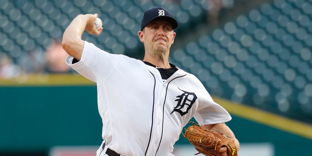 FILE - In this Friday, Sept. 20, 2019 file photo, Detroit Tigers pitcher Jordan Zimmermann throws against the Chicago White Sox in the first inning of a baseball game in Detroit. Detroit Tigers manager Ron Gardenhire said Saturday, July 18, 2020 that right-hander Jordan Zimmermann is going on the 45-day injured list because of a right forearm strain.(AP Photo/Paul Sancya, File)