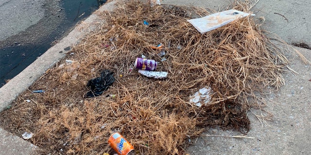 Trash rests on a street Tuesday, July 28, 2020, in the Kensington neighborhood of Philadelphia. (Kara Kneidl via AP)