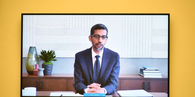 Google CEO Sundar Pichai speaks via video conference during the House Judiciary Subcommittee on Antitrust, Commercial and Administrative Law hearing on Online Platforms and Market Power in the Rayburn House office Building, July 29, 2020 on Capitol Hill in Washington, DC.