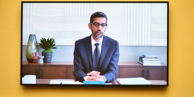 Google CEO Sundar Pichai speaks via video conference during the House Judiciary Subcommittee on Antitrust, Commercial and Administrative Law hearing on Online Platforms and Market Power in the Rayburn House office Building, July 29, 2020 on Capitol Hill in Washington, DC.