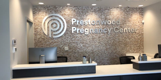 The reception desk at the Prestonwood Pregnancy Center in Dallas, Texas.