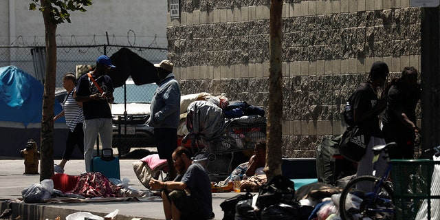 Carts and belongings of homeless people rest along sidewalks and streets in the skid row area of downtown Los Angeles, California, U.S., June 28, 2019. Four men have pleaded guilty to offering homeless people in the area money and cigarettes for false or forged signatures on state ballot petitions. (REUTERS/Patrick T. Fallon)