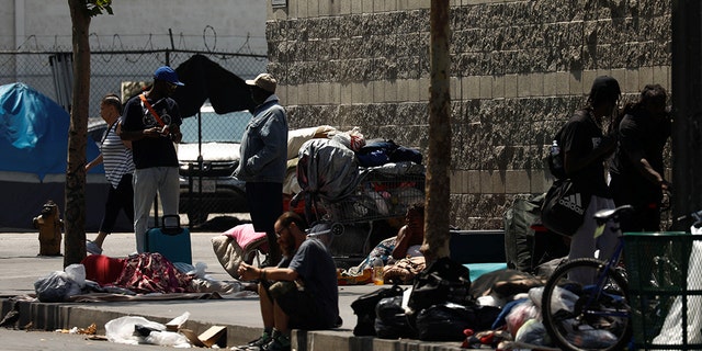 Carts and belongings of homeless people rest along sidewalks and streets in the skid row area of downtown Los Angeles, California, U.S., June 28, 2019. Four men have pleaded guilty to offering homeless people in the area money and cigarettes for false or forged signatures on state ballot petitions. (REUTERS/Patrick T. Fallon)