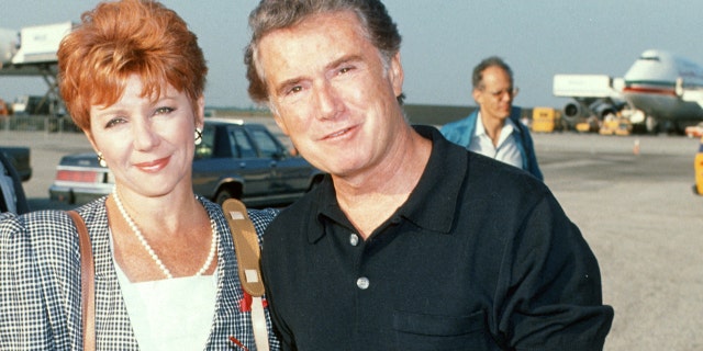 Regis and Joy Philbin at JFK Airport in New York, NY heading to Malcolm Forbes' 70th birthday party in Morocco in 1989. (Getty Images)