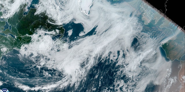 Tropical Storm Edouard is seen in satellite imagery over the North Atlantic on Monday, July 6, 2020.