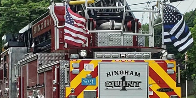 The 'Thin Blue Line' flags that had been displayed on the Hingham Fire Department's trucks have been taken down. (Hingham Firefighters Local 2398)